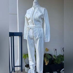 Mango Denim Jumpsuit in White, US M